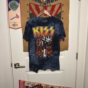 Y2K 2013 LIQUID BLUE Tie-Dye Kiss Graphic T-Shirt (S)